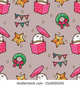 Seamless panda in gift box with Christmas day pattern