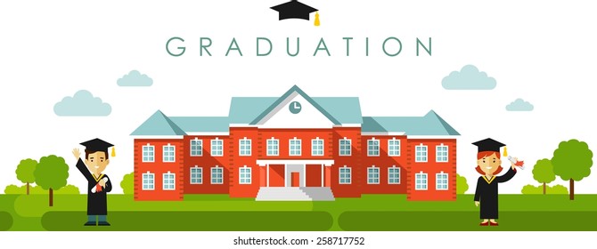 Seamless panoramic background with graduation concept in flat style