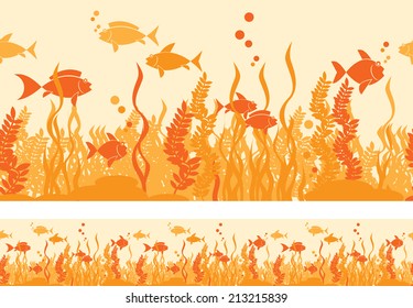 seamless panoramic composition of the underwater world in warm colors