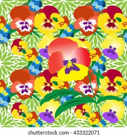 Seamless Pansy Floral Pattern. Summer colorful flower background for design, fabric, print, textile