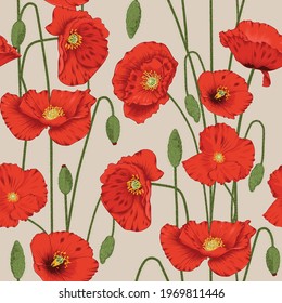 Seamless Papaver Rhoeas Flowers Pattern