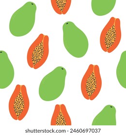 Seamless papaya and half papaya vector pattern background