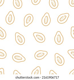 Seamless papaya pattern. Simple outline papaya pattern. 