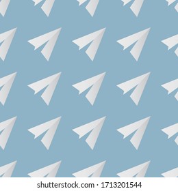 Seamless paper airplanes vector blue background wallpaper pattern 