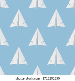 Seamless paper airplanes vector blue background wallpaper pattern 