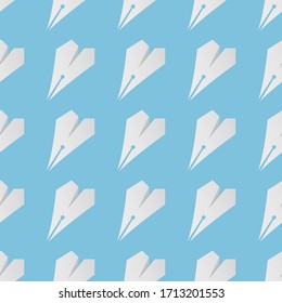 Seamless paper airplanes vector blue background wallpaper pattern 