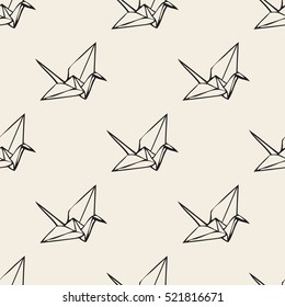 Seamless paper bird origami monochrome pattern background