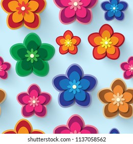 Seamless paper cut flower pattern. Vector.