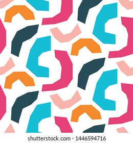 Seamless paper cut texture with geometric abstract blue and pink shapes vector.