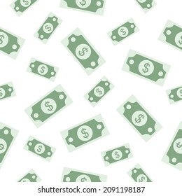 Patrón de dinero en papel sin fisuras con moneda en dólares voladora. Fondo blanco de la ilustración del vector.