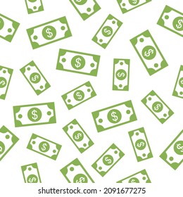 Patrón de dinero en papel sin fisuras con moneda en dólares voladora. Fondo blanco de la ilustración del vector.