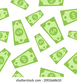 Patrón de dinero en papel sin fisuras con moneda en dólares voladora. Fondo blanco de la ilustración del vector.