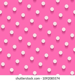 seamless paper pattern with polka dots on the pink background