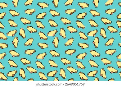 Seamless paper sheet pattern with quirky abstract repeat, colorful playful background, scattered pages for education, study habit, learning stress, academic deadline and modern school themes.