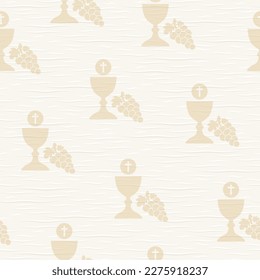 seamless paper texture with holy communion symbol, chalice with waffer and grapes- vector illustration