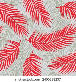 Seamless paradise palm leaves vector pattern. Botanical design over waves texture backdrop. Abstract palm tree branches wallpaper. Big leaves nature pattern. Contrast foliage wrapper.