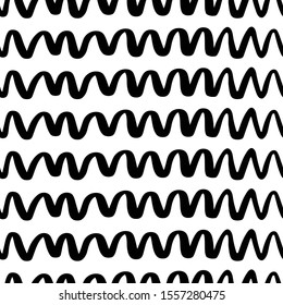 Seamless parallel lines waves pattern. Wavy zigzag background. Hand drawn abstract wallpaper for your design. EPS 8