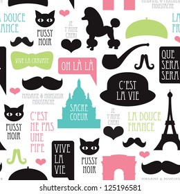 Seamless Paris Moustache Mustache Poodle Pattern French Background In Vector