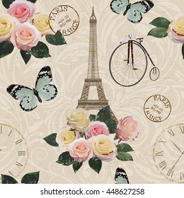 Seamless Paris travel wallpaper Vintage background 
