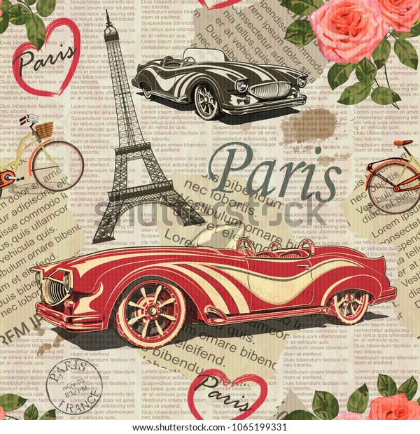 Seamless Paris travel wallpaper.Vintage\
newspaper background.