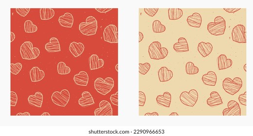 Seamless parterre with stylish hearts. Two vector patterns for banners or fabric. 