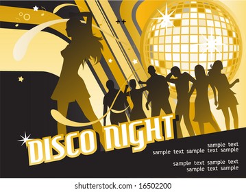 Seamless Party Banner with Disco Ball and Dancing People. Vector Template. For more illustrations VISIT MY GALLERY.