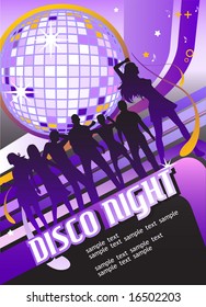 Seamless Party Banner with Disco Ball and Dancing People. Vector Template. For more illustrations VISIT MY GALLERY.