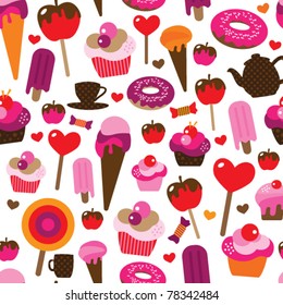 Seamless party candy cup cake ice cream background pattern in vector