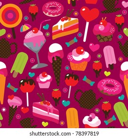 Seamless party candy ice cream and cake background pattern in vector