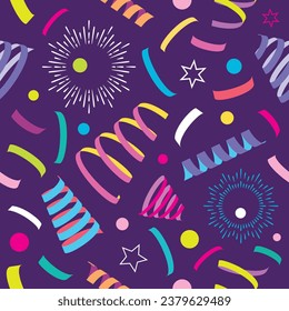 Seamless party pattern with stars and confetti