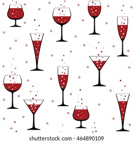 Seamless party pattern with wine glasses on white background