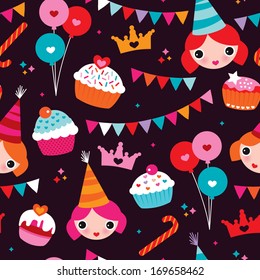 Seamless Party Princess Girl Birthday Announcement Illustration Background Pattern In Vector