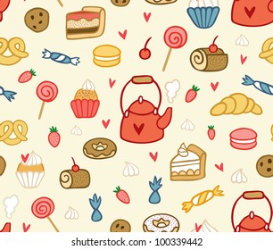 Seamless party sweets and treats pattern in vector