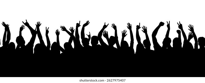 Seamless party vector silhouettes dancing to music. with raised hands