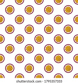 Seamless passion fruit on white background pattern. Cute summer tropical fruits print for fabric wrapping paper scrapbooking kids crafts