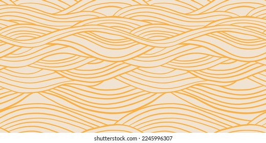 Seamless Pasta vector pattern. Italian Spaghetti noodle hand painted background. Doodle cartoon abstract yellow food ornament. Ramen, macaroni, penne meal.