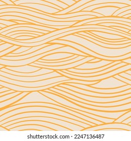 Seamless Pasta vector pattern. Italian Spaghetti noodle hand painted background. Doodle cartoon abstract yellow food ornament. Ramen, macaroni, penne meal.