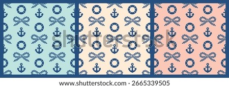 Seamless pastel anchor and lifesaver pattern for gift wrap, kids' projects, and fabric. Fun coquette aesthetic, ideal for cheerful ocean-themed products