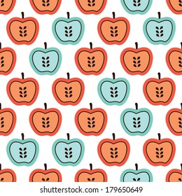Seamless pastel apple organic garden illustration background pattern in vector