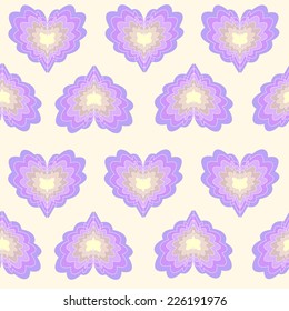 Seamless pastel background with a pattern of purple wavy striped hearts