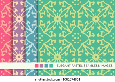 Seamless pastel background set Botanic Curve Cross Vine Flower, collection of stylish vintage retro pattern ideal for greeting card banner or wallpaper design.