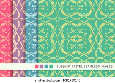 Seamless pastel background set Botanic Spiral Curve Cross Vine Leaf Flower, collection of stylish vintage retro pattern ideal for greeting card banner or wallpaper design.