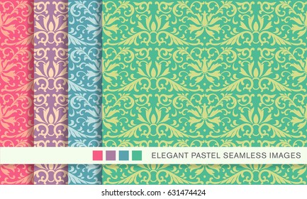 Seamless pastel background set botanic garden flower cross leaf vine