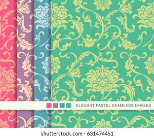Seamless pastel background set botanic garden spiral cross leaf vine flower