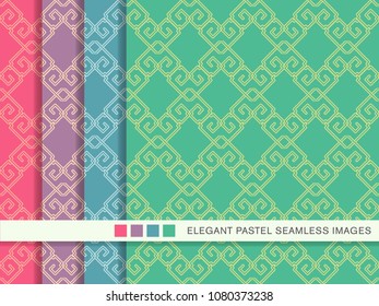 Seamless pastel background set Check Square Cross Frame Chain Line, collection of stylish vintage retro pattern ideal for greeting card banner or wallpaper design.