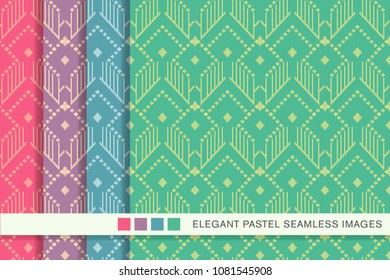Seamless pastel background set Check Geometry Triangle Cross Stitch Line Frame, collection of stylish vintage retro pattern ideal for greeting card banner or wallpaper design.
