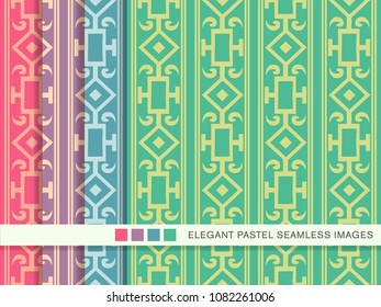 Seamless pastel background set Check Square Curve Cross Frame Line, collection of stylish vintage retro pattern ideal for greeting card banner or wallpaper design.