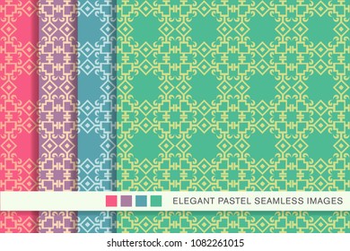 Seamless pastel background set Check Square Curve Cross Frame Chain, collection of stylish vintage retro pattern ideal for greeting card banner or wallpaper design.