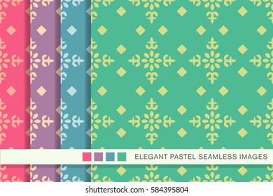 seamless pastel background set check square flower cross