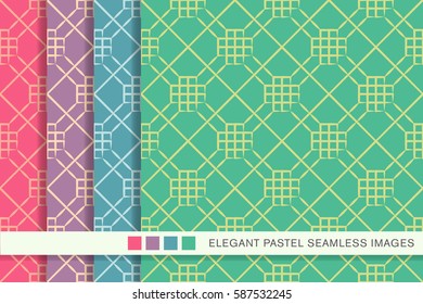 Seamless pastel background set check polygon cross line